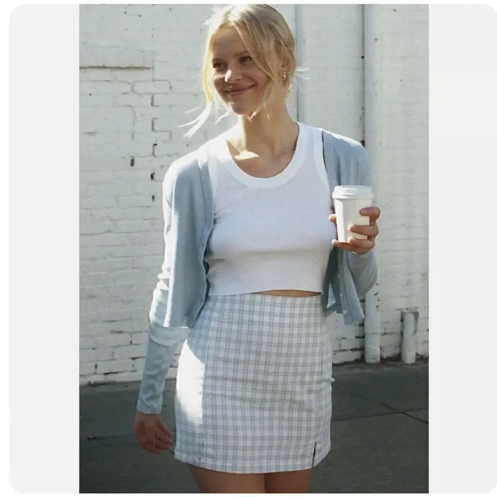 Brandy Melville Blue Plaid Check Cara Skirt
